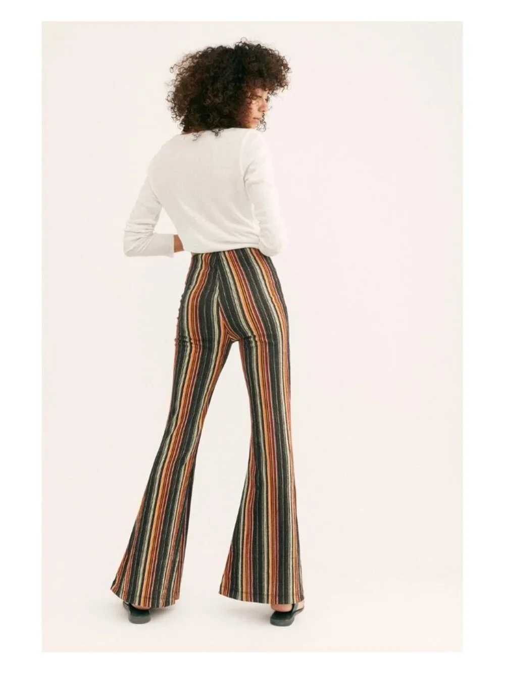 Free People Kitty Flare Pants Sz S Striped Knit Bell Bottom Boho Retro 70s EUC - Picture 2 of 14